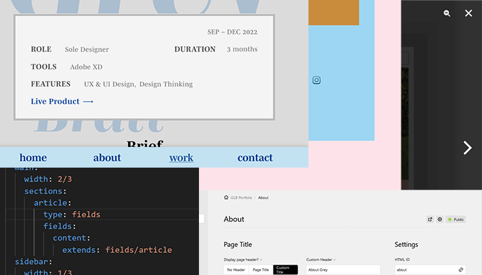 Screenshots from different parts of the Portfolio project